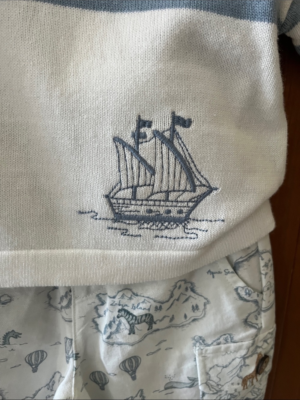 Elegant Baby Blue Stripe Nautical Kids Matching Set Knit Adventure Cargo Sz. 3-6 - Picture 10 of 15